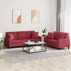 Divdaļīgs dīvānu komplekts ar spilveniem, sarkana mākslīgā āda cena un informācija | Dīvāni | 220.lv