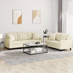 Divdaļīgs dīvānu komplekts, spilveni, krēmkrāsas mākslīgā āda cena un informācija | Dīvāni | 220.lv