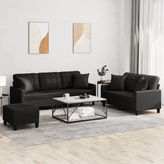 Trīsdaļīgs dīvānu komplekts ar spilveniem, melna mākslīgā āda цена и информация | Диваны | 220.lv