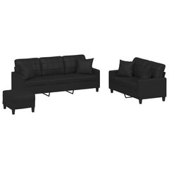 Trīsdaļīgs dīvānu komplekts ar spilveniem, melna mākslīgā āda cena un informācija | Dīvāni | 220.lv