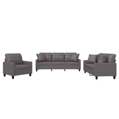 Trīsdaļīgs dīvānu komplekts ar spilveniem, pelēka mākslīgā āda cena un informācija | Dīvāni | 220.lv