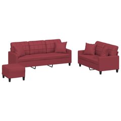 vidaXL trīsdaļīgs dīvānu komplekts ar spilveniem, sarkana mākslīgā āda cena un informācija | Dīvāni | 220.lv