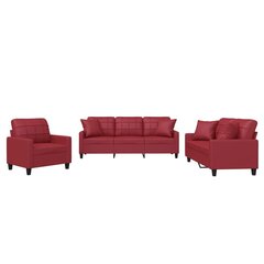 Trīsdaļīgs dīvānu komplekts ar spilveniem, sarkana mākslīgā āda cena un informācija | Dīvāni | 220.lv