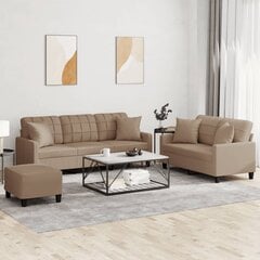 Trīsdaļīgs dīvānu komplekts, kapučīno krāsas mākslīgā āda cena un informācija | Dīvāni | 220.lv