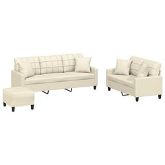 Trīsdaļīgs dīvānu komplekts, spilveni, krēmkrāsas mākslīgā āda cena un informācija | Dīvāni | 220.lv