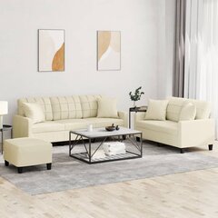 Trīsdaļīgs dīvānu komplekts, spilveni, krēmkrāsas mākslīgā āda cena un informācija | Dīvāni | 220.lv
