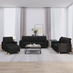 Četrdaļīgs dīvānu komplekts ar spilveniem, melns audums цена и информация | Диваны | 220.lv