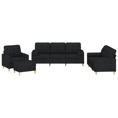 Četrdaļīgs dīvānu komplekts ar spilveniem, melns audums cena un informācija | Dīvāni | 220.lv