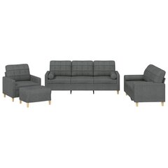 Četrdaļīgs dīvānu komplekts ar spilveniem, tumši pelēks audums cena un informācija | Dīvāni | 220.lv