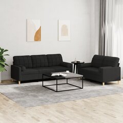 vidaXL divdaļīgs dīvānu komplekts ar spilveniem, melns audums цена и информация | Диваны | 220.lv