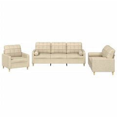 Trīsdaļīgs dīvānu komplekts ar spilveniem, krēmkrāsas audums цена и информация | Диваны | 220.lv