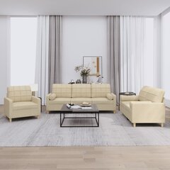 Trīsdaļīgs dīvānu komplekts ar spilveniem, krēmkrāsas audums цена и информация | Диваны | 220.lv