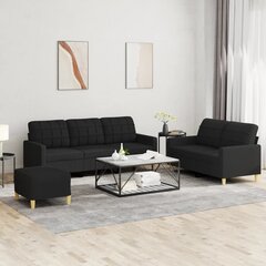 vidaXL trīsdaļīgs dīvānu komplekts ar spilveniem, melns audums цена и информация | Диваны | 220.lv