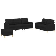 vidaXL trīsdaļīgs dīvānu komplekts ar spilveniem, melns audums цена и информация | Диваны | 220.lv