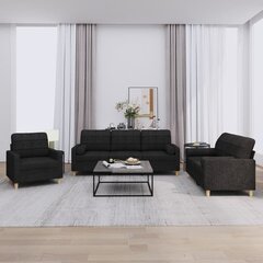 Trīsdaļīgs dīvānu komplekts ar spilveniem, melns audums цена и информация | Диваны | 220.lv