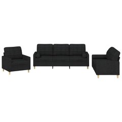 Trīsdaļīgs dīvānu komplekts ar spilveniem, melns audums cena un informācija | Dīvāni | 220.lv