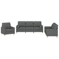 Trīsvietīgs dīvānu komplekts ar spilveniem, tumši pelēks audums cena un informācija | Dīvāni | 220.lv