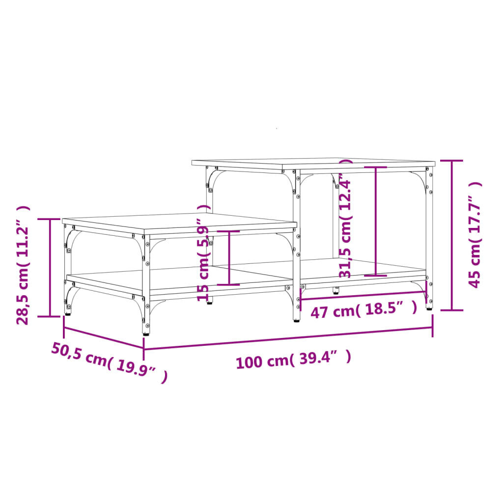 Kafijas galdiņš, pelēks, 100x50,5x40 cm, inženierijas koks cena un informācija | Žurnālgaldiņi | 220.lv