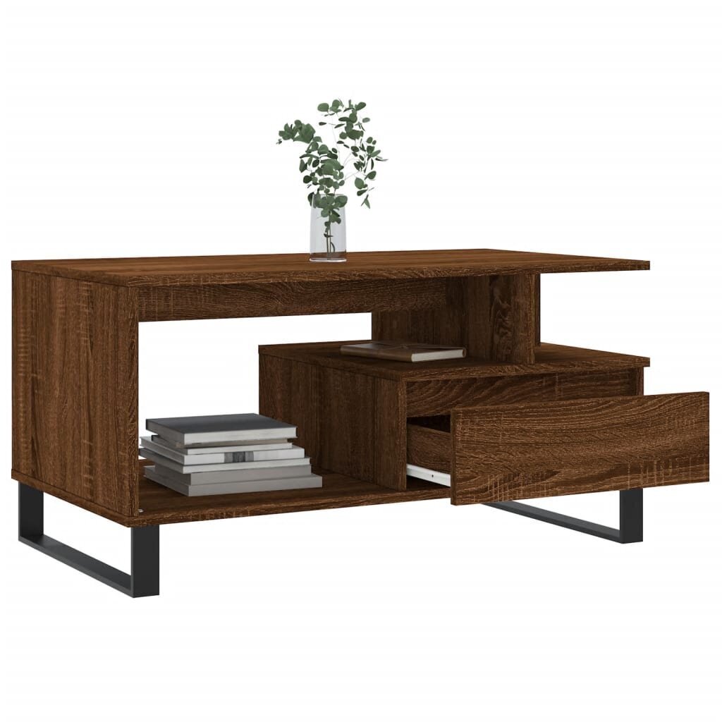 Kafijas galdiņš, ozolkoka krāsa, 90x49x45 cm, inženierijas koks cena un informācija | Žurnālgaldiņi | 220.lv