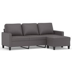 Trīsvietīgs dīvāns ar kājsoliņu, 180 cm, pelēka mākslīgā āda cena un informācija | Dīvāni | 220.lv