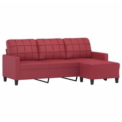 Trīsvietīgs dīvāns ar kājsoliņu, 180cm, vīnsarkana mākslīgā āda cena un informācija | Dīvāni | 220.lv