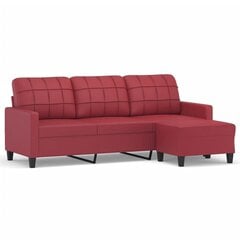 Trīsvietīgs dīvāns ar kājsoliņu, 180cm, vīnsarkana mākslīgā āda cena un informācija | Dīvāni | 220.lv