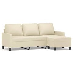 Trīsvietīgs dīvāns, kājsoliņš, 180 cm, krēmkrāsas mākslīgā āda cena un informācija | Dīvāni | 220.lv