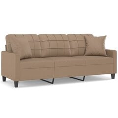vidaXL trīsvietīgs dīvāns ar spilveniem, kapučīno, 180cm, mākslīgā āda cena un informācija | Dīvāni | 220.lv