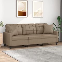 vidaXL trīsvietīgs dīvāns ar spilveniem, kapučīno, 180cm, mākslīgā āda цена и информация | Диваны | 220.lv