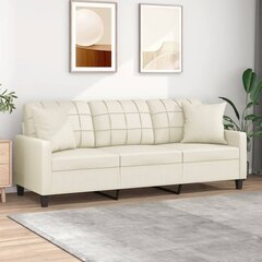 vidaXL trīsvietīgs dīvāns ar spilveniem, krēmkrāsas, mākslīgā āda цена и информация | Диваны | 220.lv