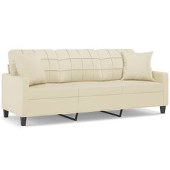 vidaXL trīsvietīgs dīvāns ar spilveniem, krēmkrāsas, mākslīgā āda cena un informācija | Dīvāni | 220.lv