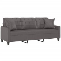 Trīsvietīgs dīvāns ar spilveniem, pelēks, 180 cm, mākslīgā āda cena un informācija | Dīvāni | 220.lv