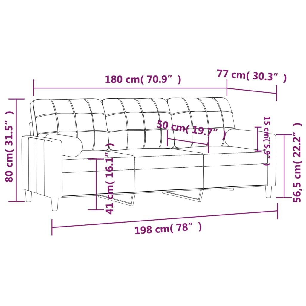 vidaXL trīsvietīgs dīvāns ar spilveniem, gaiši dzeltens, 180cm, audums цена и информация | Dīvāni | 220.lv