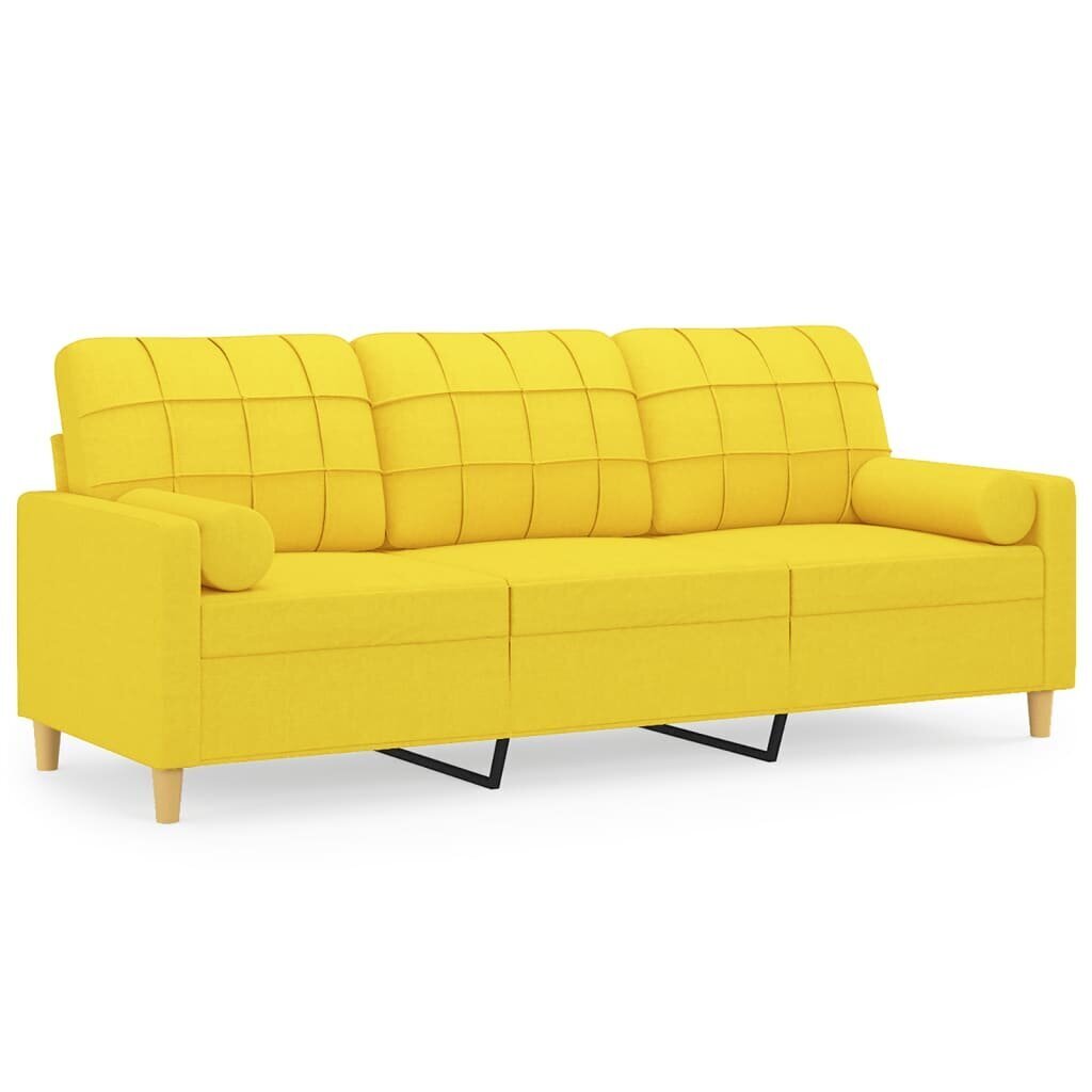 vidaXL trīsvietīgs dīvāns ar spilveniem, gaiši dzeltens, 180cm, audums cena un informācija | Dīvāni | 220.lv