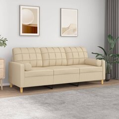 vidaXL trīsvietīgs dīvāns ar spilveniem, krēmkrāsas, 180 cm, audums cena un informācija | Dīvāni | 220.lv