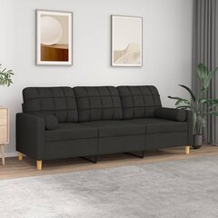 vidaXL trīsvietīgs dīvāns ar spilveniem, melns, 180 cm, audums cena un informācija | Dīvāni | 220.lv