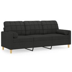 vidaXL trīsvietīgs dīvāns ar spilveniem, melns, 180 cm, audums cena un informācija | Dīvāni | 220.lv