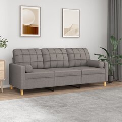 vidaXL trīsvietīgs dīvāns ar spilveniem, pelēkbrūns, 180 cm, audums cena un informācija | Dīvāni | 220.lv