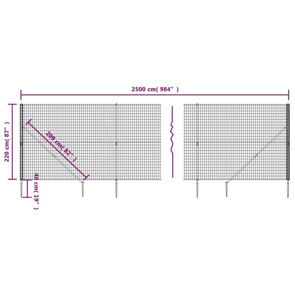 Stiepļu žogs ar zemes mietiņiem, antracītpelēks, 2,2x25 m cena un informācija | Žogi un piederumi | 220.lv