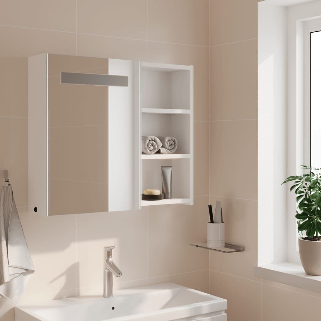 Vannasistabas spoguļskapītis ar LED, 60x13x52 cm, balts цена и информация | Vannas istabas skapīši | 220.lv