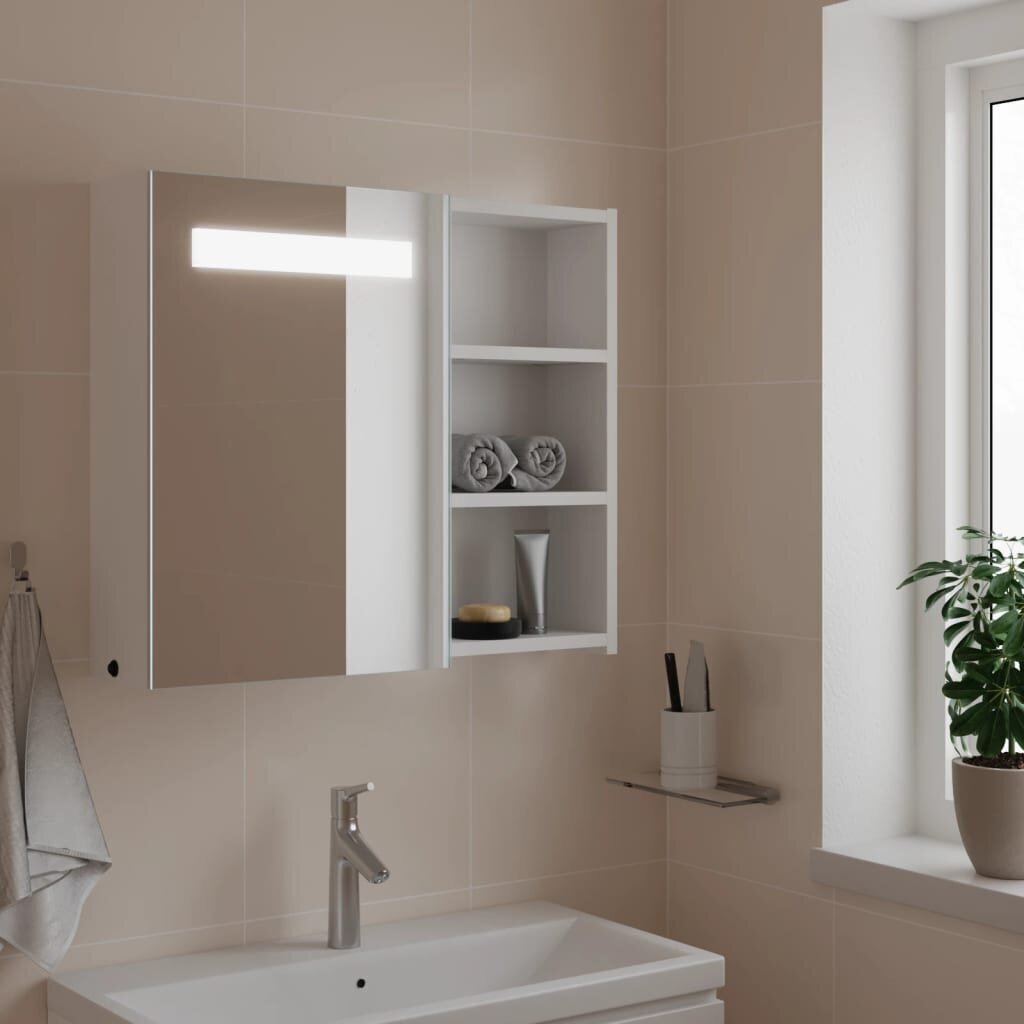Vannasistabas spoguļskapītis ar LED, 60x13x52 cm, balts цена и информация | Vannas istabas skapīši | 220.lv
