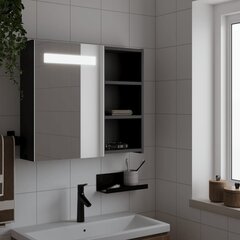 Vannasistabas spoguļskapītis ar LED, 60x13x52 cm, melns цена и информация | Шкафчики для ванной | 220.lv