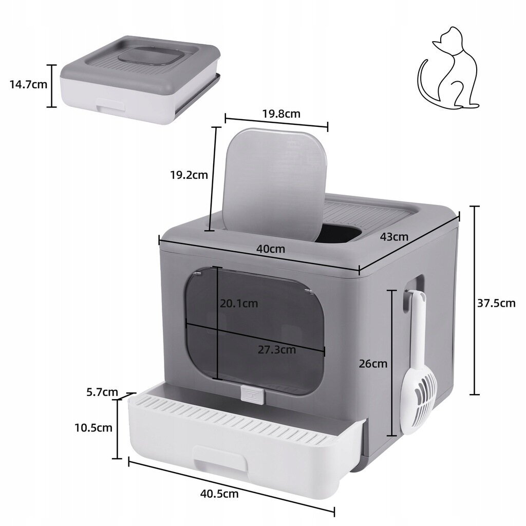 Kaķu tualete ar durvīm K&M pelēka cena un informācija | Kaķu tualetes | 220.lv