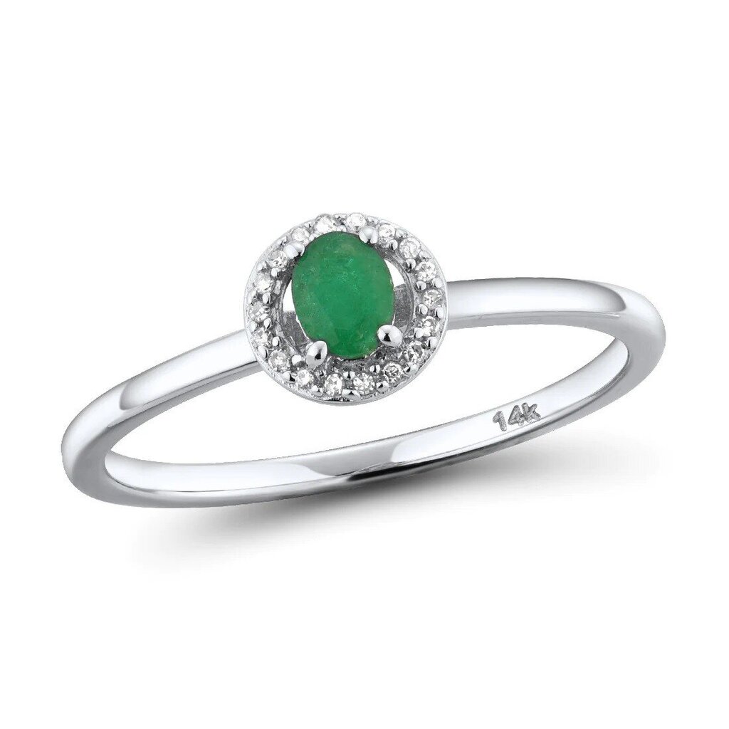 Baltā zelta gredzens ar smaragdu un dimantiem sievietēm cena un informācija | Gredzeni | 220.lv