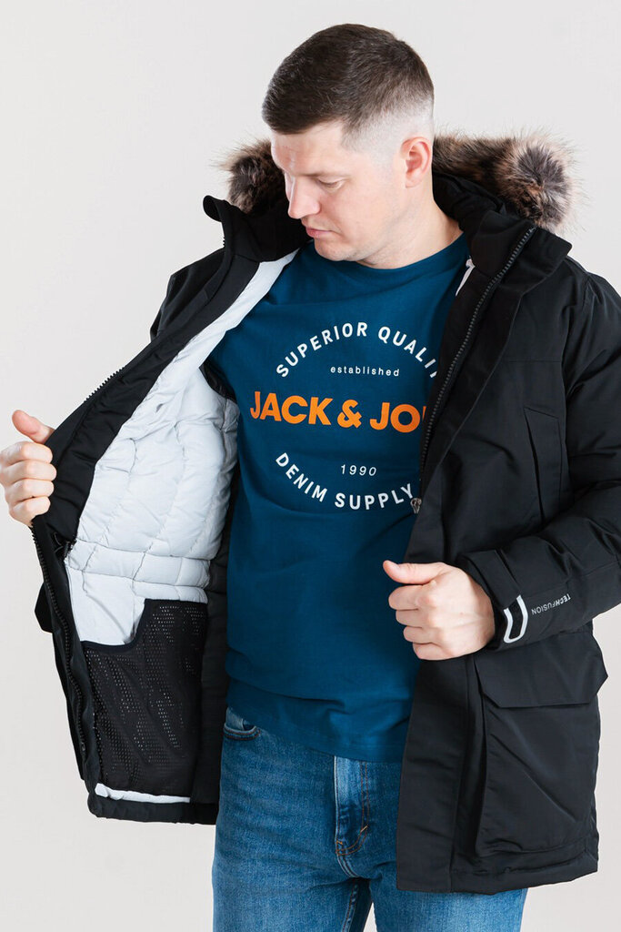 Jack & Jones jaka vīriešiem 12241546*01, melna cena un informācija | Vīriešu virsjakas | 220.lv