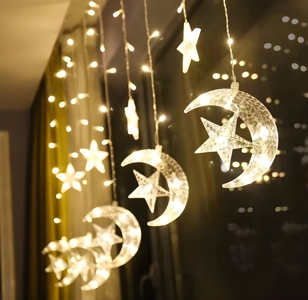 Ziemassvētku lampiņas ar 6 mēness rotājumiem un 12 zvaigznēm, 3m, 126 LED, LIVMAN CX-001 цена и информация | Ziemassvētku lampiņas, LED virtenes | 220.lv