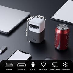 Портативный DLP-проектор мини-проектор Pokitter, 16 ГБ, белый/серый  цена и информация | Проекторы | 220.lv