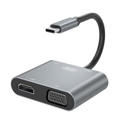 XO HUB001 4в1 Видео адаптер - переходник с USB-C на Hdmi 4K 30Hz / VGA монитор / USB 3.0 / USB-C PD 100W цена и информация | Адаптеры и USB разветвители | 220.lv