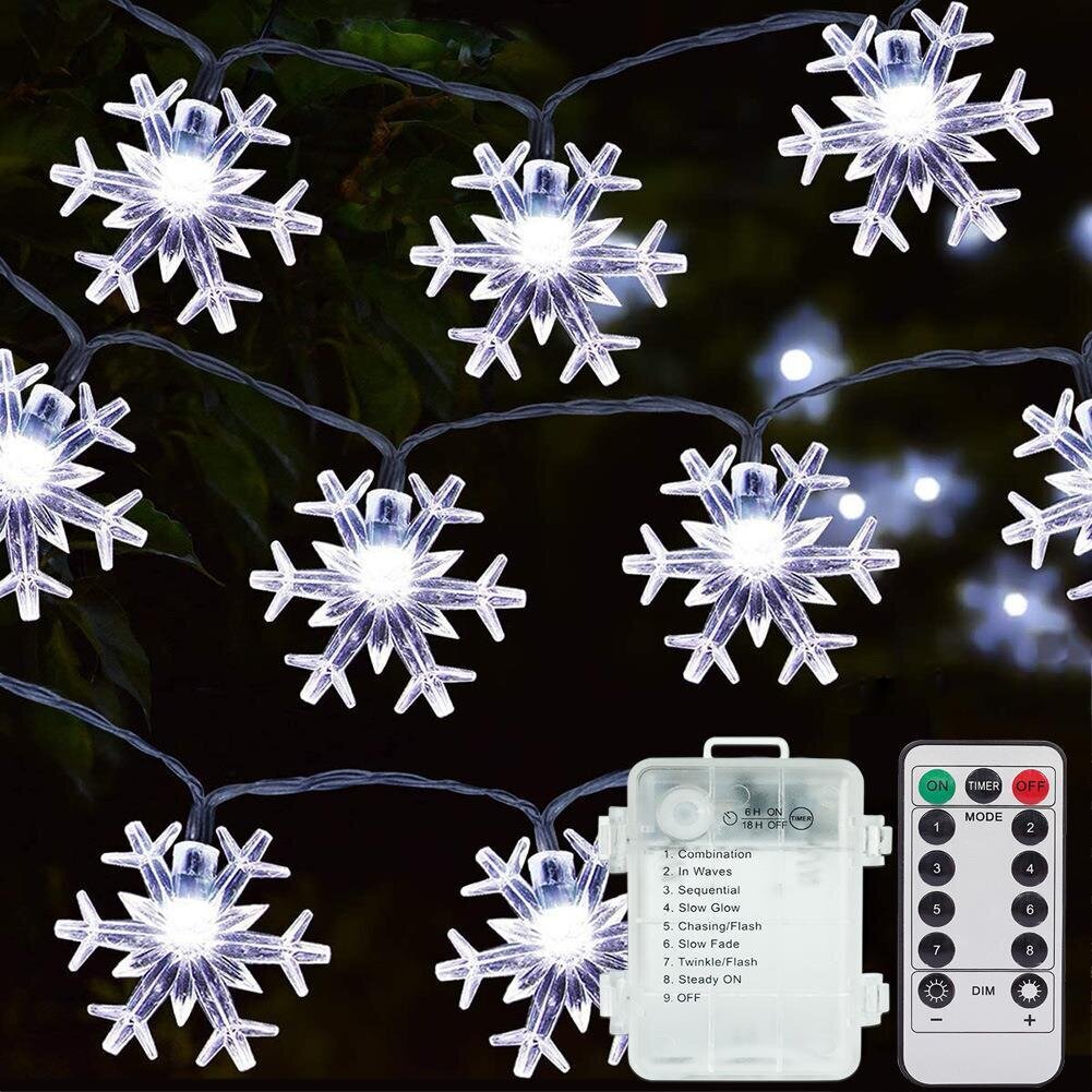 Sniegpārsliņu Ziemassvētku lampiņu virtene, 10m, 100 LED, LIVMAN TY-101 cena un informācija | Ziemassvētku lampiņas, LED virtenes | 220.lv