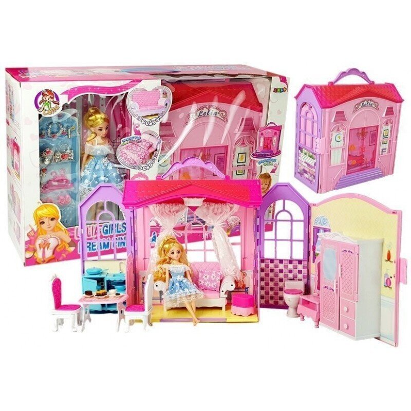 Leļļu māja ar piederumiem Lean Toys cena un informācija | Rotaļlietas meitenēm | 220.lv